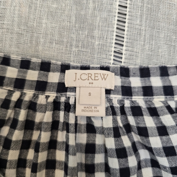 J. Crew Womens Linen Cotton Navy White Check Tunic Shirt Sz S Preppy 3/4 Sleeve - Picture 7 of 12